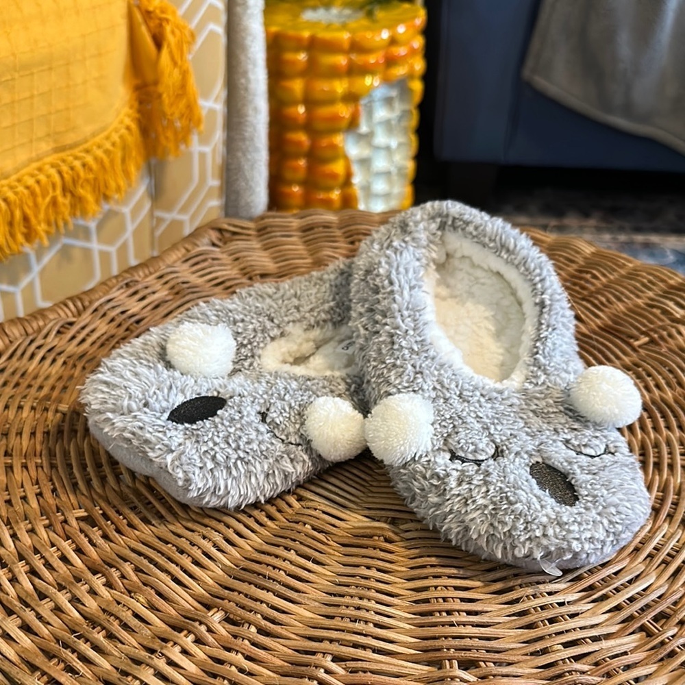 Cozy Koala Bear Fuzzy Slippers with Pom Poms